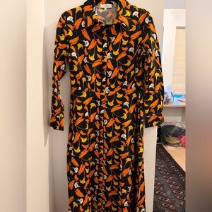 Borgo De Nor Black and Orange Fall Leaf Print Dress